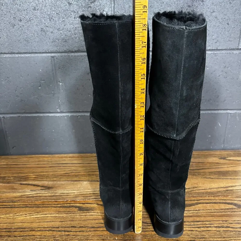 Bionica Black Suede Shearling Knee High Lug Sole Winter Boots Women’s 7.5